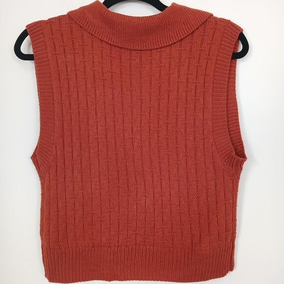 No Comment Collared Sleeveless Knit Sweater‎ Women Large Textured Retro Preppy - Picture 5 of 9